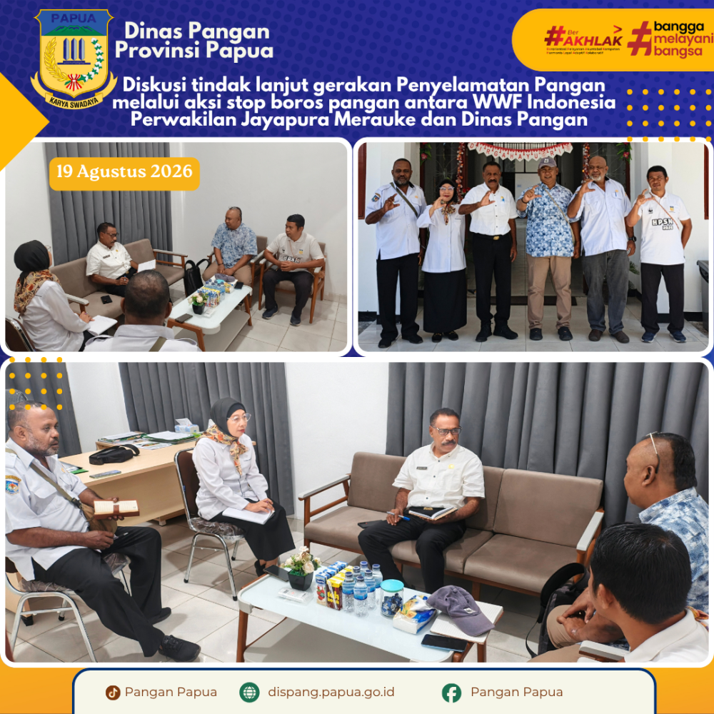 Diskusi tindak lanjut Gerakan Penyelamatan Pangan Melalui Aksi Stop Noros pangan antara WWF Indonesia Perwakilan Jayapura Merauke dan Dinas Pangan